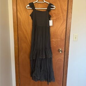 Joyfolie Black Ruffled Strap Tiered Maxi Dress